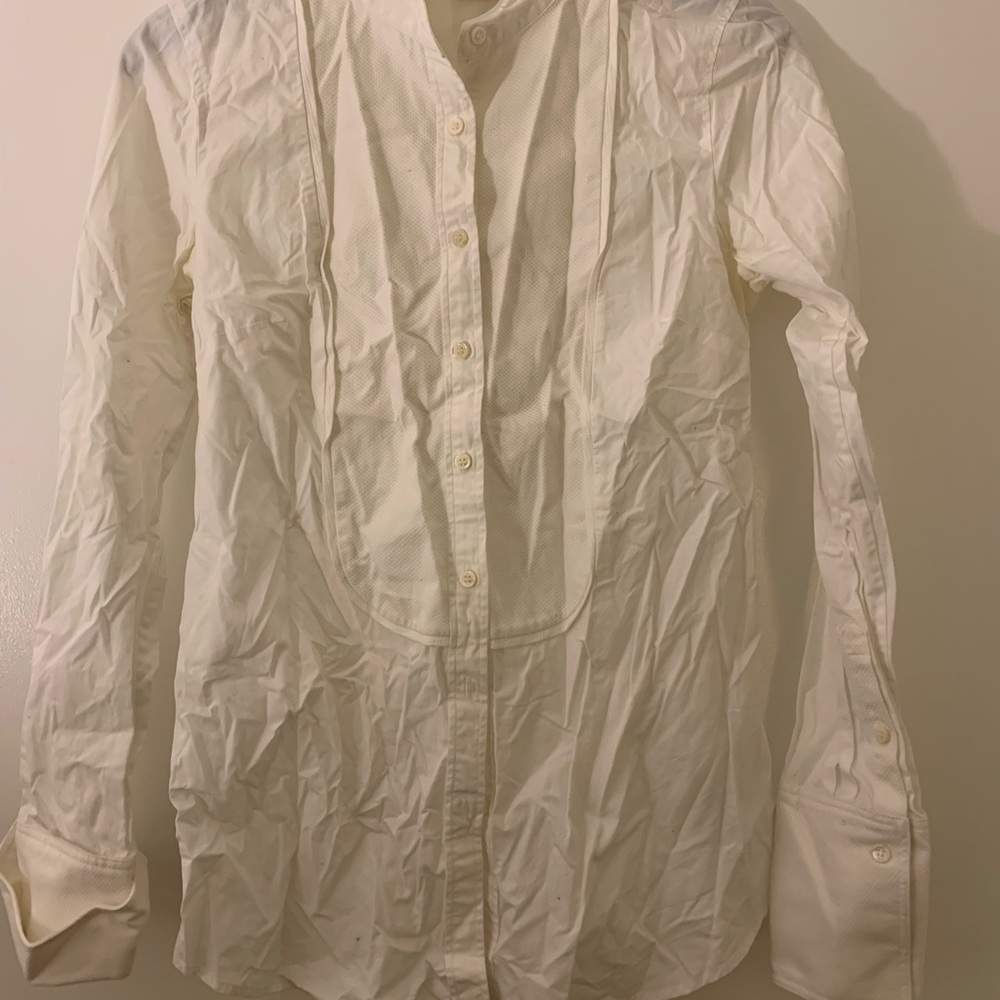 Thomas Mason for J Crew white tuxedo blouse